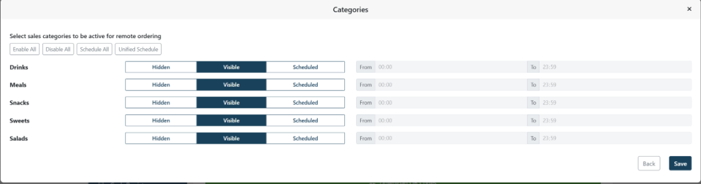 Back Office - categories for remote orders