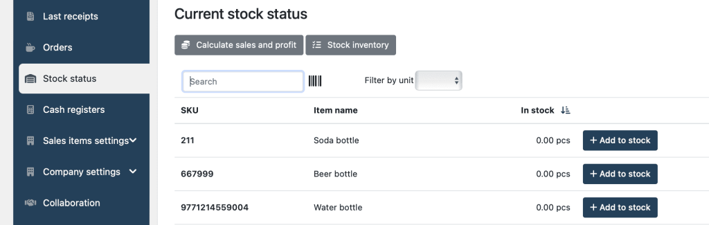 Back Office website app and select Stock Status