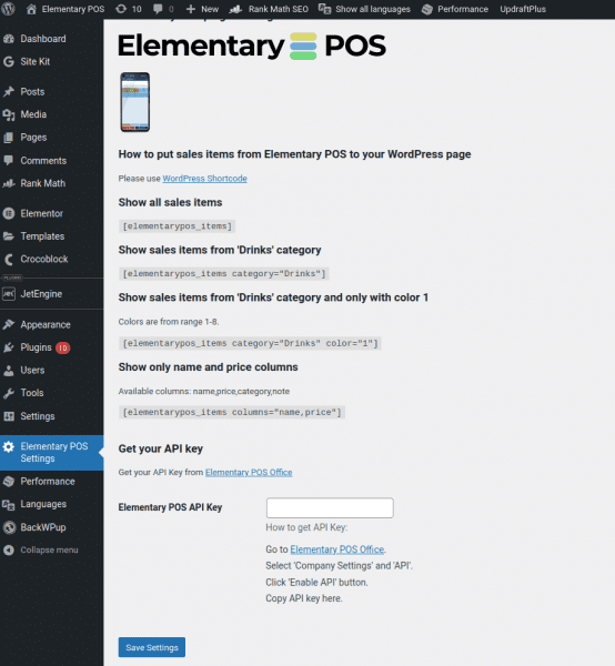 Elementary POS WordPress Plugin for your business