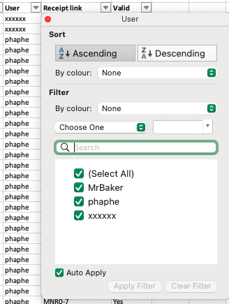 Filter by user who entered the transaction into the system