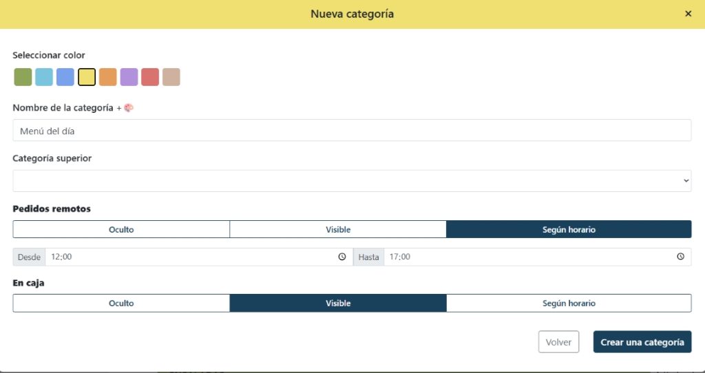 Creación de una categoría de venta