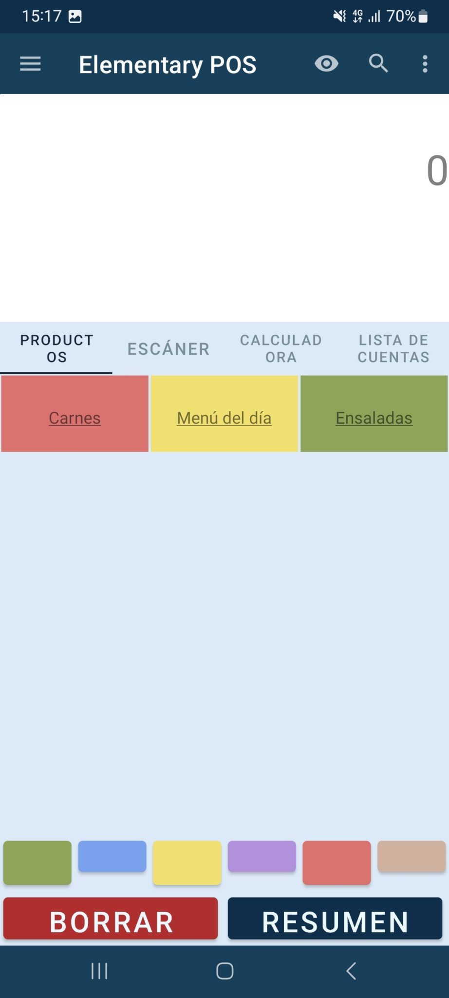 Categorías de venta en Elementary POS - ordenar y filtrar