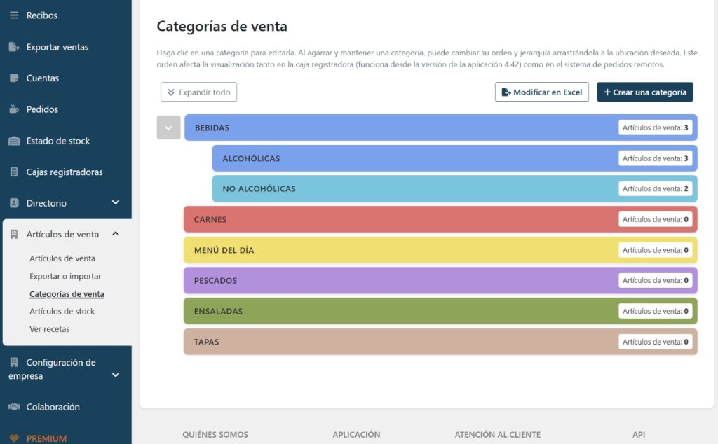 Elementary POS Oficina - Categorías de venta