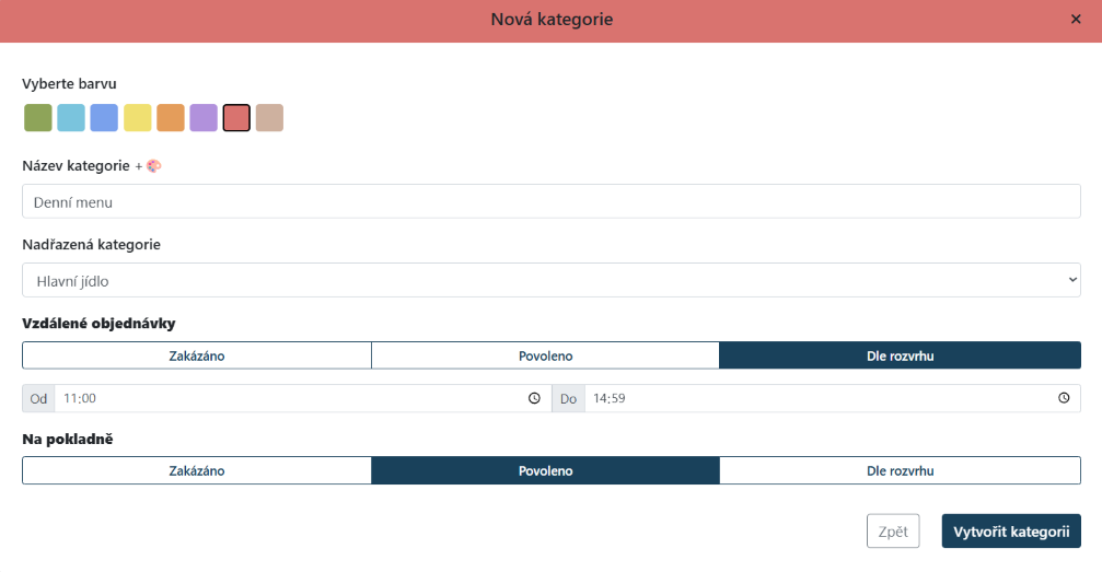 Vytvoření prodejní kategorie