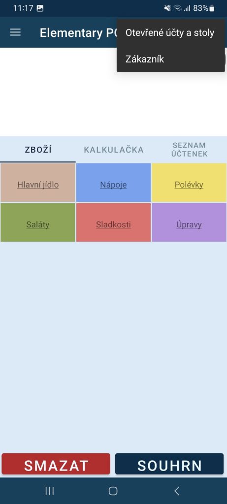 otevřené účty v pokladní aplikaci