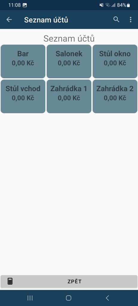 volba účtu v pokladním systému