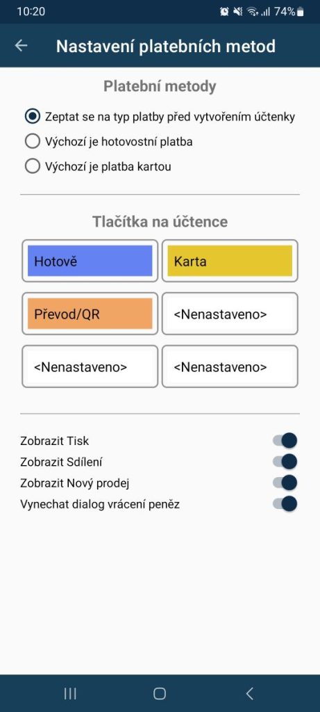 Nastavení platebních metod