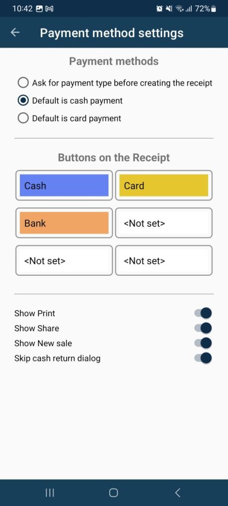 payment method settings