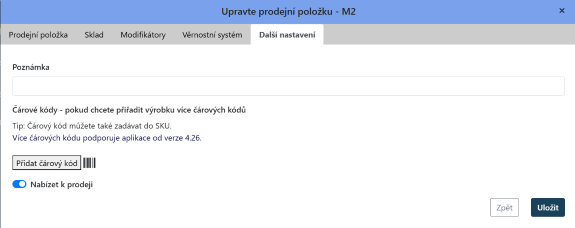 Prodejní položka - Poznámka