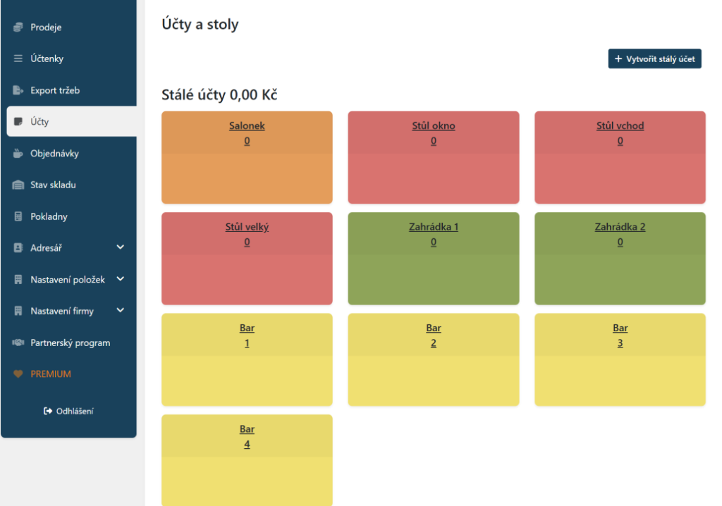 Elementary POS Kancelář - barevné rozlišení stálých účtů