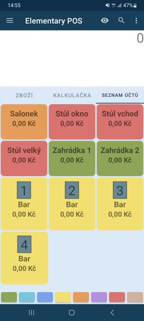 aplikace - barevné rozlišení účtů