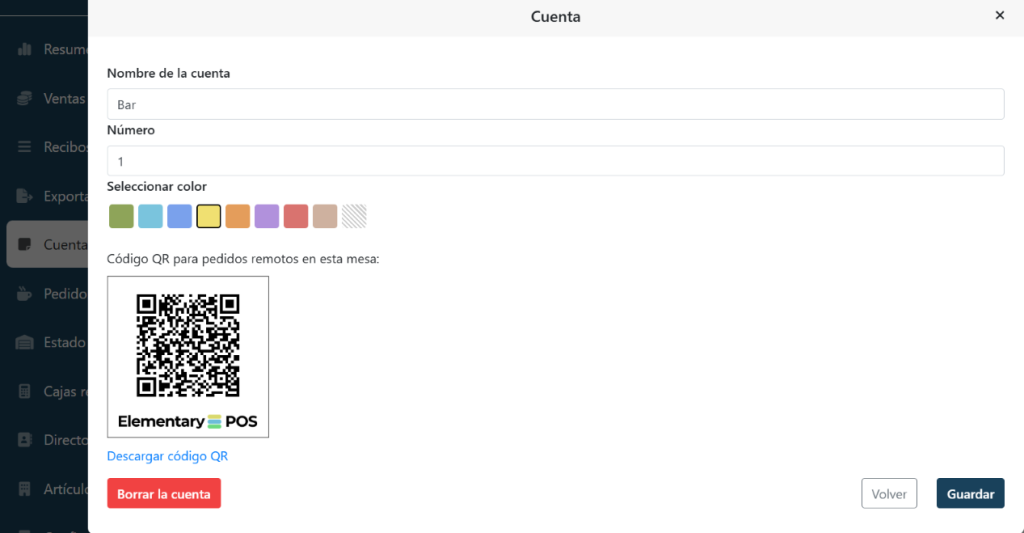Elementary POS Oficina - color de cuenta