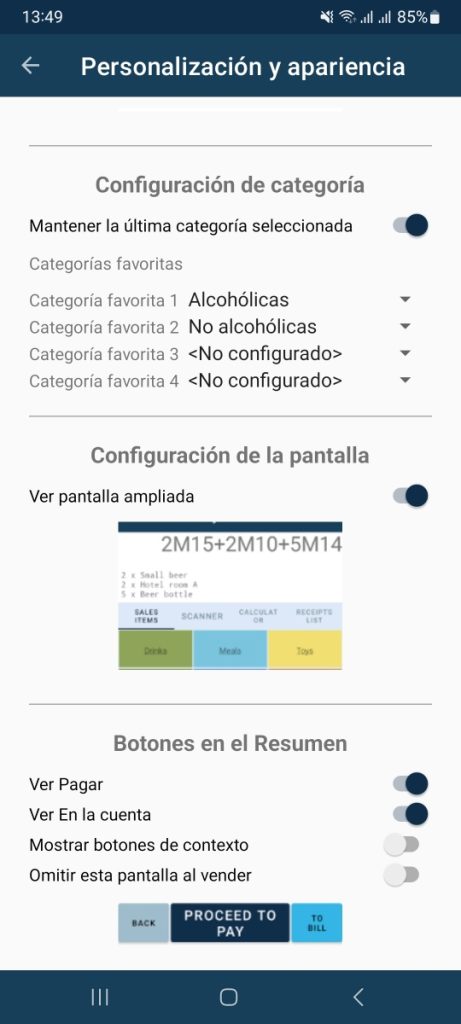 Personalización y aparencia - Configuración de categorías