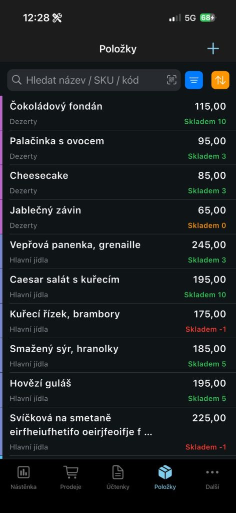 Elementary Office app - Položky