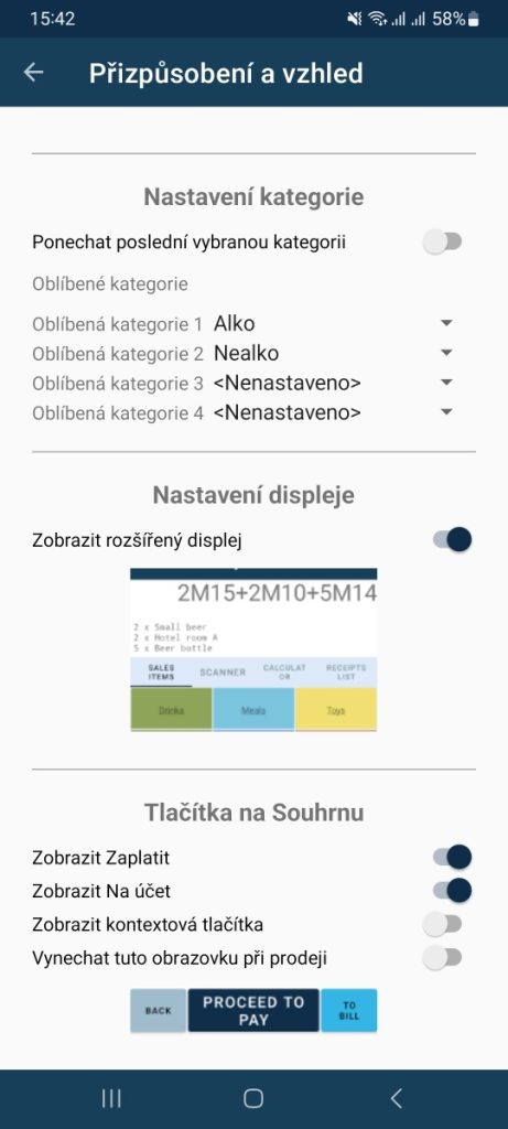 Přizpůsobení a vzhled - nastavení kategorií